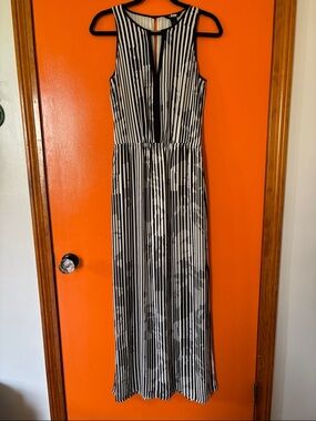 White House Black Market Black and White Vertical Stripe Maxi Dress